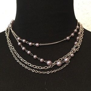 NWT Multi chain grey pearl necklace w/earrings